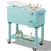 80 Quart Rolling Ice Chest, Portable Bar Drink Cooler with Catch Basin, Bottom Storage Tray and Bottle Opener for Patio Party BBQ Beach Activities