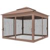 Outdoor Patio Pop Up Canopy Gazebo Shelter with Zipper Netting, Carry Bag, 11' x 11', Brown