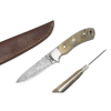 Damascus Steel Knife Olive Green Handle Gold Rivets