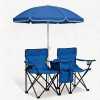 Double Portable Picnic Chairs, Folding Camping Chairs w/Detachable Umbrella, Cooler Bag, Cup Holders, Patio Beach Camping Chairs for Outdoors