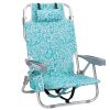 1 PCS Aluminum Beach Chair, 8.5 Inch Seat Height Teal Tribal Pattern, Adjustable Folding Chair with Headrest, Shoulder Strap