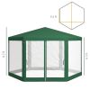 13' x 11' Outdoor Party Tent, Hexagon Sun Shade Shelter Canopy w/ Protective Mesh Sidewalls, Ropes & Stakes, Green