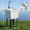 Portable 23-Gallon Utility Sink Laundry Tub for Washing Room, Freestanding Laundry Sink with Soap Dispenser, White