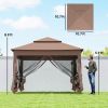 Outdoor Patio Pop Up Canopy Gazebo Shelter with Zipper Netting, Carry Bag, 11' x 11', Brown