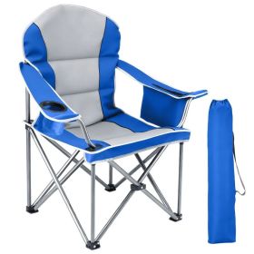 Oversized Camping Folding Chair, Heavy Duty Padded Chair with Cup Holder Storage and Cooler Bag, 5000 LBS Steel Frame, Portable for Outdoor (Option: BlueGray)