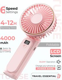 Portable Handheld Fan, Portable Fan Rechargeable, 4000mAh, 180° Adjustable, 6 Speed Wind, Display Electricity in Real Time (Color: Pink)