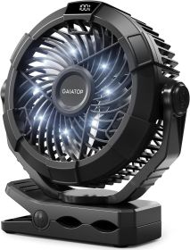 Portable Camping Fan with LED Lantern, 360°Rotation and Clip on for Desk, 4000mAh USB Rechargeable Battery Powered (Color: Black)