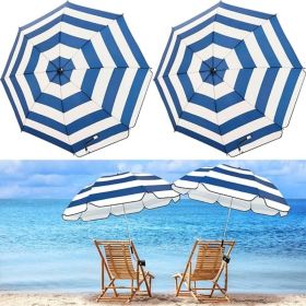 2 Pcs Automatic Chair Umbrella with Universal Clamp 44" UPF 50+ Portable Clamp on Beach Chair Adjustable Wheelchair Umbrella for Outdoor Patio Parasol (Color: Dark Blue)