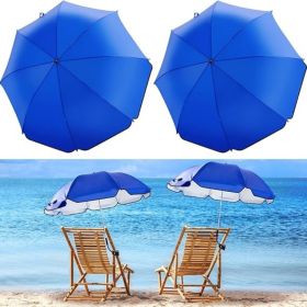 2 Pcs Automatic Chair Umbrella with Universal Clamp 44" UPF 50+ Portable Clamp on Beach Chair Adjustable Wheelchair Umbrella for Outdoor Patio Parasol (Color: Blue)