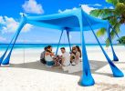 Beach Tent Sun Shelter 10x10ft Beach Canopy Easy Pop Up Sun Shade Portable UPF50+ with 8 Sandbags-2 Sand Shovel-4 Aluminum Poles-Ground Pegs for Outdo