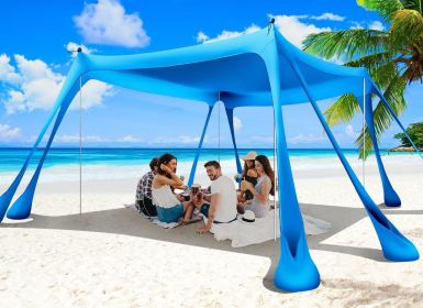 Beach Tent Sun Shelter 10x10ft Beach Canopy Easy Pop Up Sun Shade Portable UPF50+ with 8 Sandbags-2 Sand Shovel-4 Aluminum Poles-Ground Pegs for Outdo (Color: Royal Blue  10x10 FT 4 Pole)