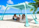 Beach Tent Sun Shelter 10x10ft Beach Canopy Easy Pop Up Sun Shade Portable UPF50+ with 8 Sandbags-2 Sand Shovel-4 Aluminum Poles-Ground Pegs for Outdo
