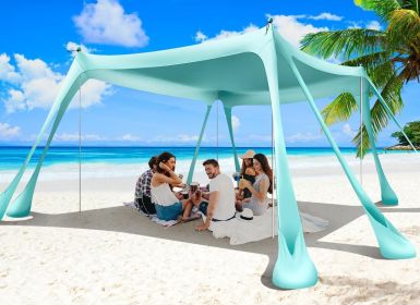 Beach Tent Sun Shelter 10x10ft Beach Canopy Easy Pop Up Sun Shade Portable UPF50+ with 8 Sandbags-2 Sand Shovel-4 Aluminum Poles-Ground Pegs for Outdo (Color: Turquoise   10x10 FT 4 Pole)