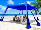 Beach Tent Sun Shelter 10x10ft Beach Canopy Easy Pop Up Sun Shade Portable UPF50+ with 8 Sandbags-2 Sand Shovel-4 Aluminum Poles-Ground Pegs for Outdo