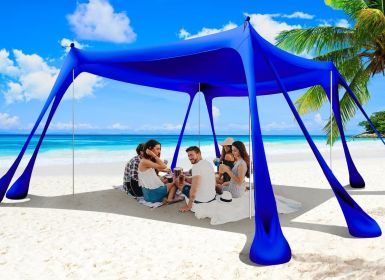 Beach Tent Sun Shelter 10x10ft Beach Canopy Easy Pop Up Sun Shade Portable UPF50+ with 8 Sandbags-2 Sand Shovel-4 Aluminum Poles-Ground Pegs for Outdo (Color: Navy    10x10 FT 4 Pole)