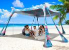 Beach Tent Sun Shelter 10x10ft Beach Canopy Easy Pop Up Sun Shade Portable UPF50+ with 8 Sandbags-2 Sand Shovel-4 Aluminum Poles-Ground Pegs for Outdo
