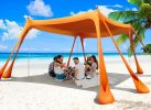 Beach Tent Sun Shelter 10x10ft Beach Canopy Easy Pop Up Sun Shade Portable UPF50+ with 8 Sandbags-2 Sand Shovel-4 Aluminum Poles-Ground Pegs for Outdo
