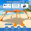 Beach Tent Sun Shelter 10x10ft Beach Canopy Easy Pop Up Sun Shade Portable UPF50+ with 8 Sandbags-2 Sand Shovel-4 Aluminum Poles-Ground Pegs for Outdo