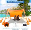Beach Tent Sun Shelter 10x10ft Beach Canopy Easy Pop Up Sun Shade Portable UPF50+ with 8 Sandbags-2 Sand Shovel-4 Aluminum Poles-Ground Pegs for Outdo