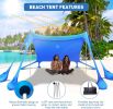 Beach Tent Sun Shelter 10x10ft Beach Canopy Easy Pop Up Sun Shade Portable UPF50+ with 8 Sandbags-2 Sand Shovel-4 Aluminum Poles-Ground Pegs for Outdo